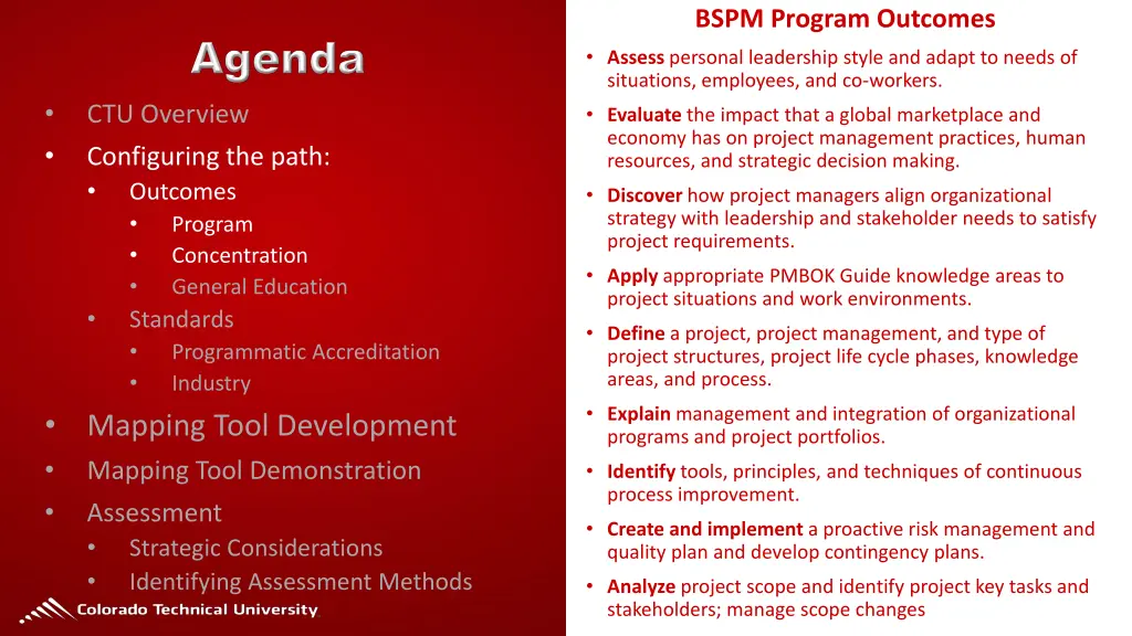 bspm program outcomes assess personal leadership