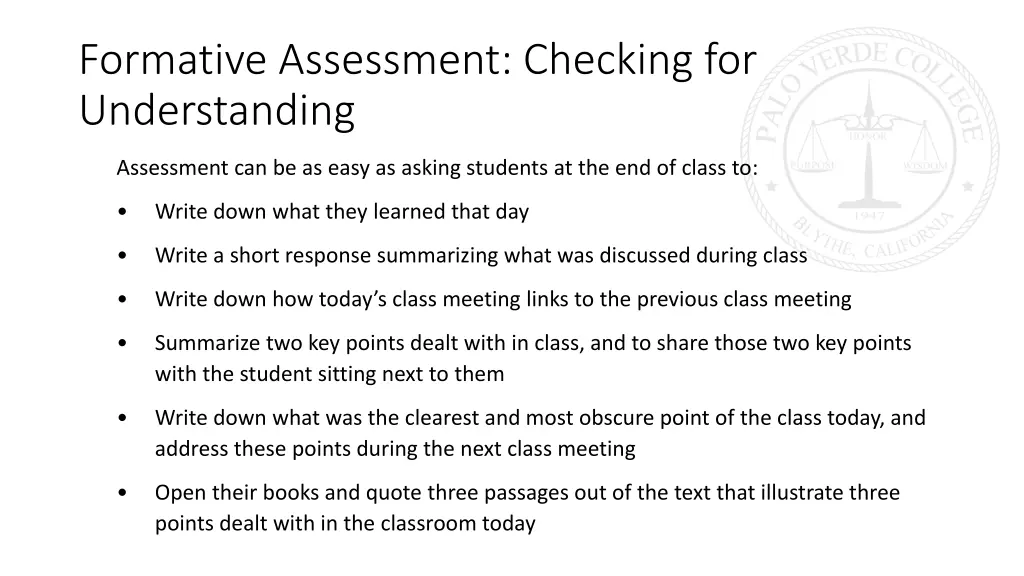 formative assessment checking for understanding