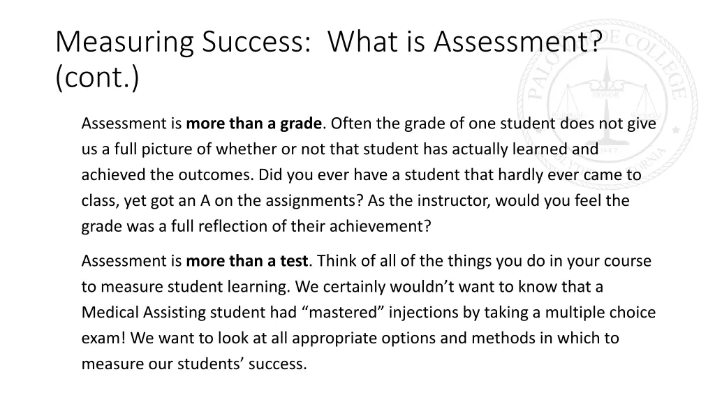 measuring success what is assessment cont