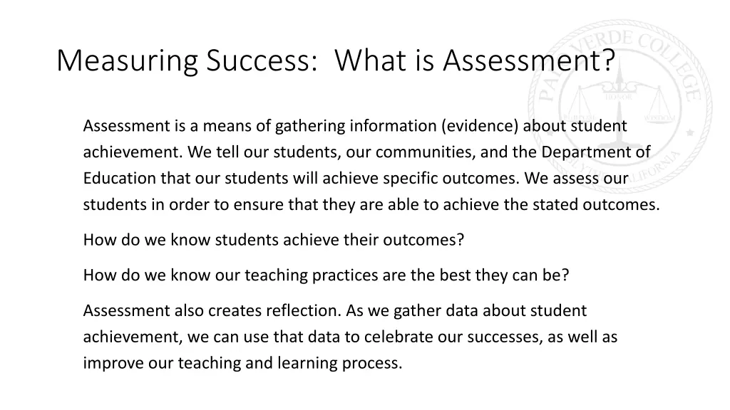 measuring success what is assessment