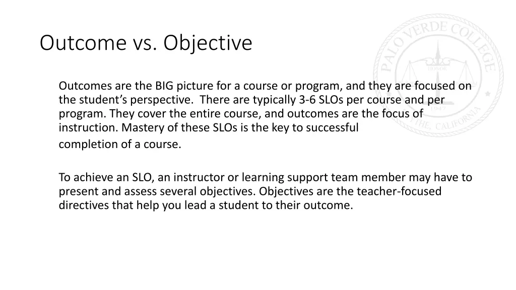 outcome vs objective