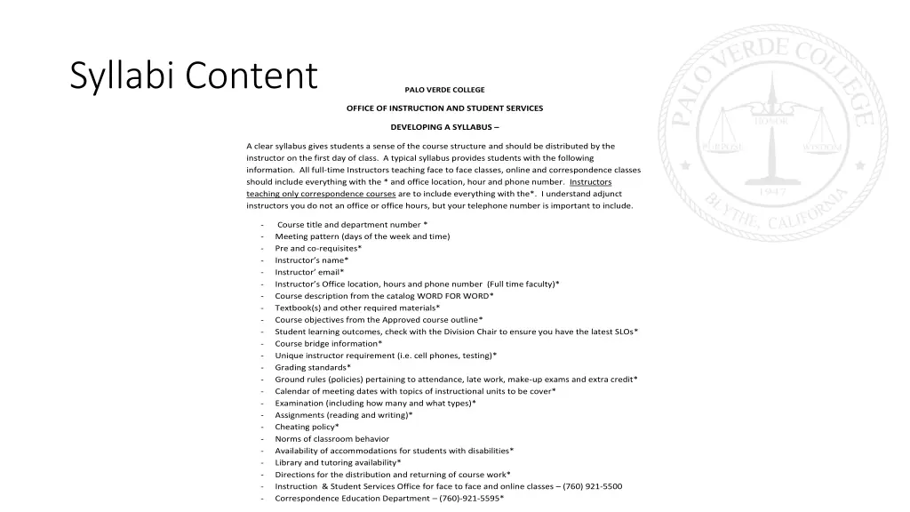 syllabi content