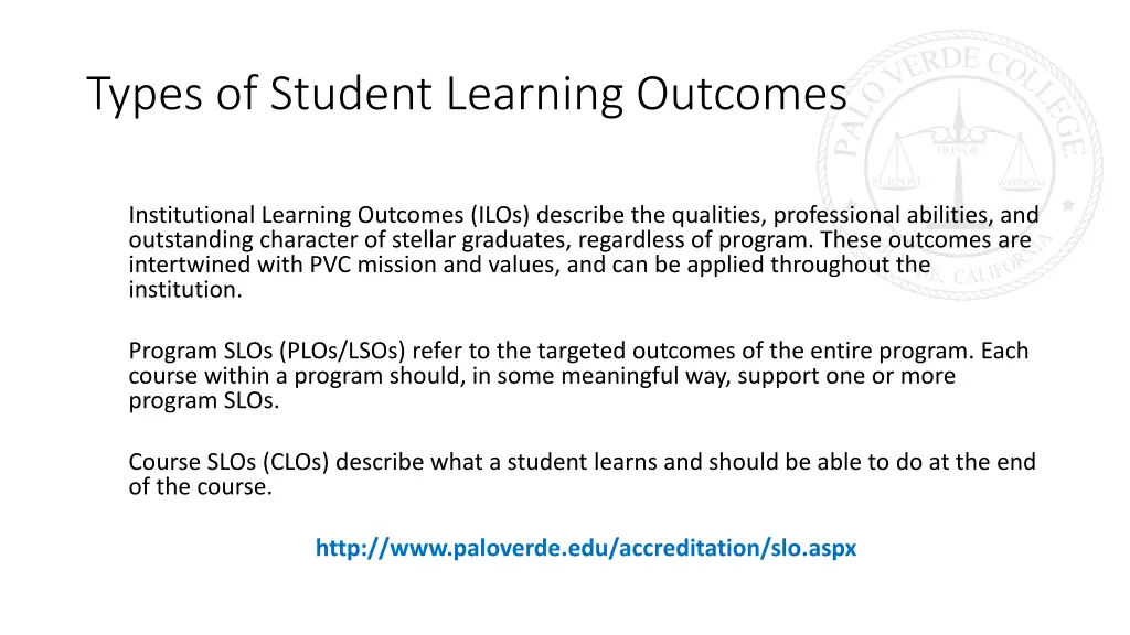 types of student learning outcomes