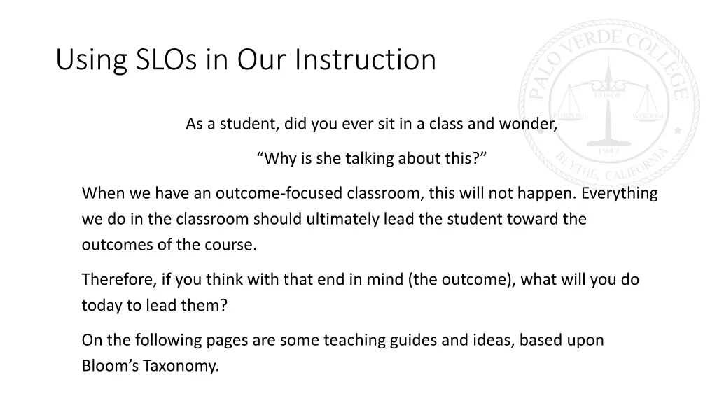 using slos in our instruction