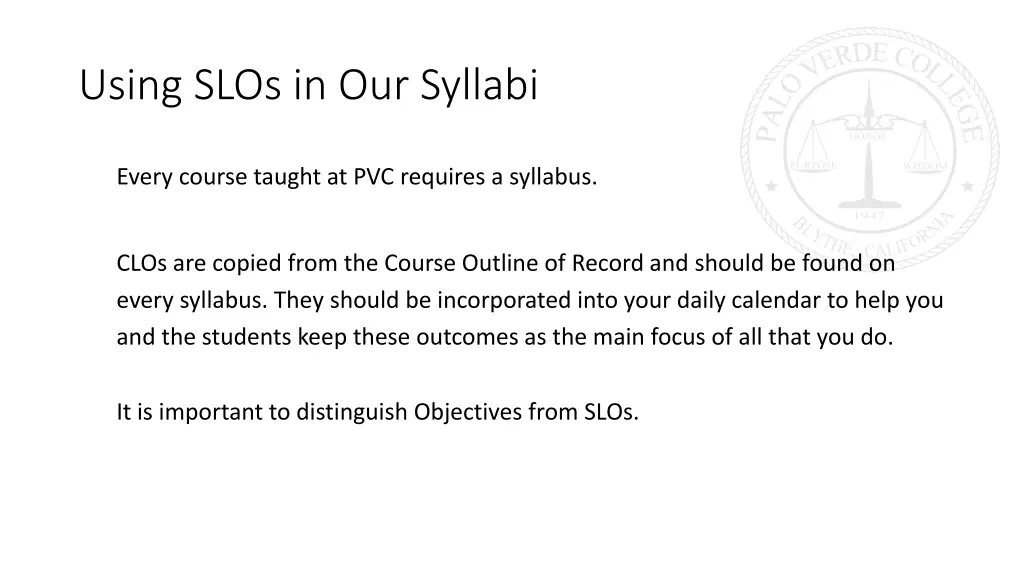 using slos in our syllabi