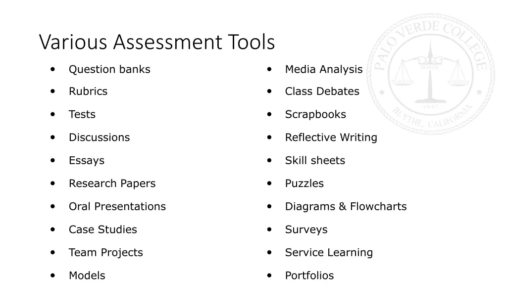 various assessment tools