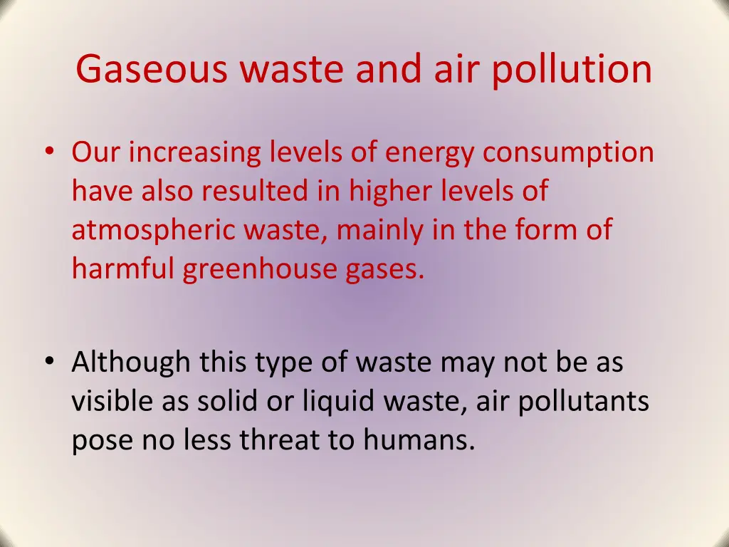 gaseous waste and air pollution