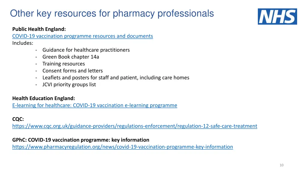 other key resources for pharmacy professionals