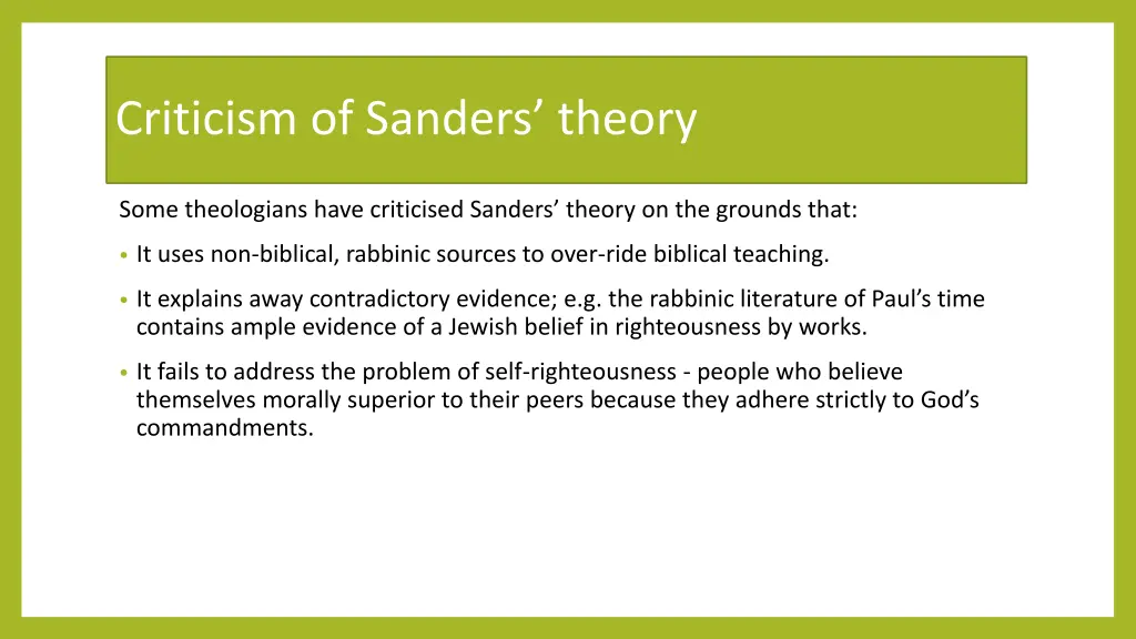 criticism of sanders theory