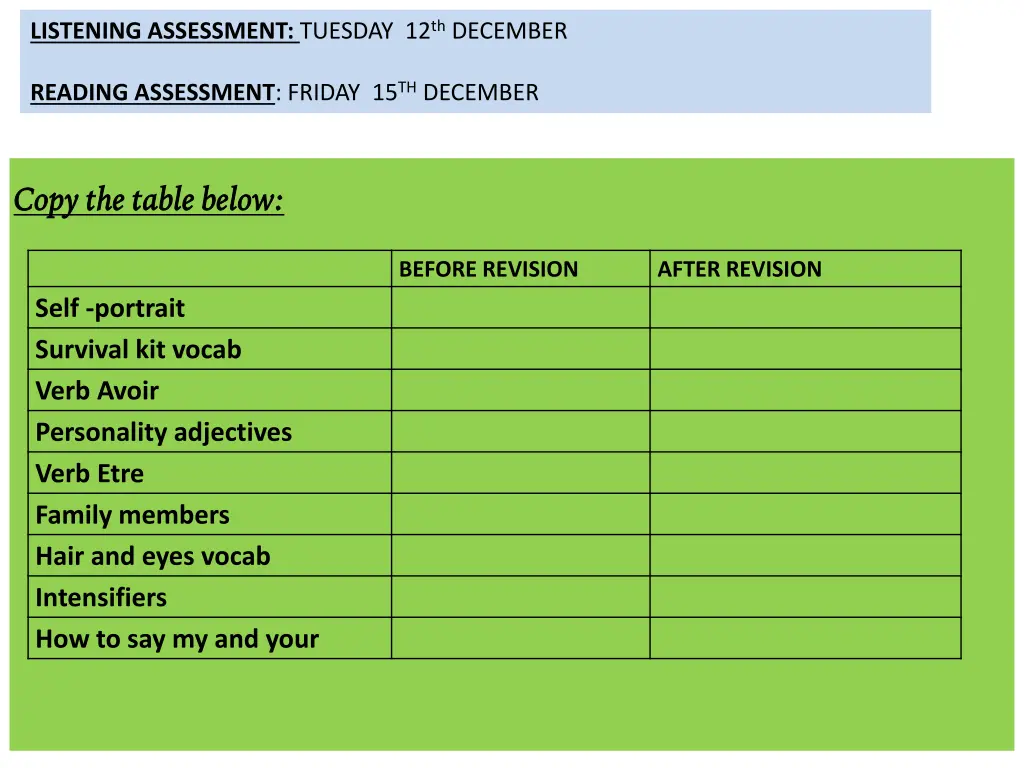 listening assessment tuesday 12 th december 1