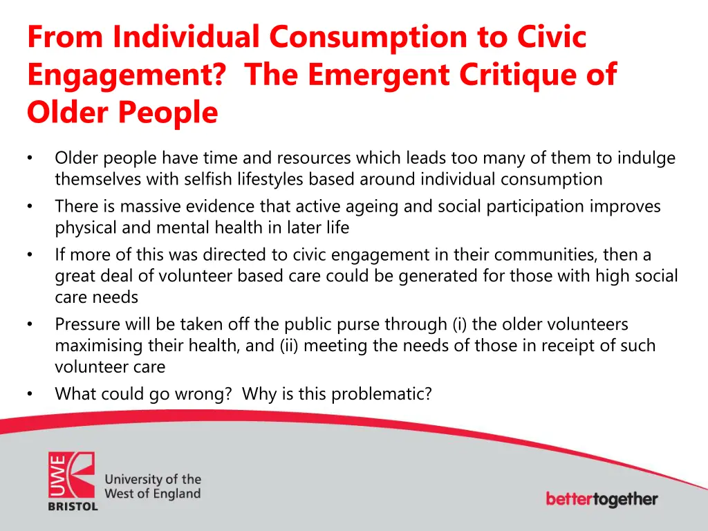 from individual consumption to civic engagement