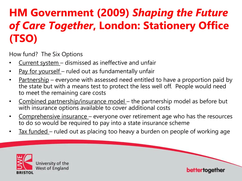 hm government 2009 shaping the future of care