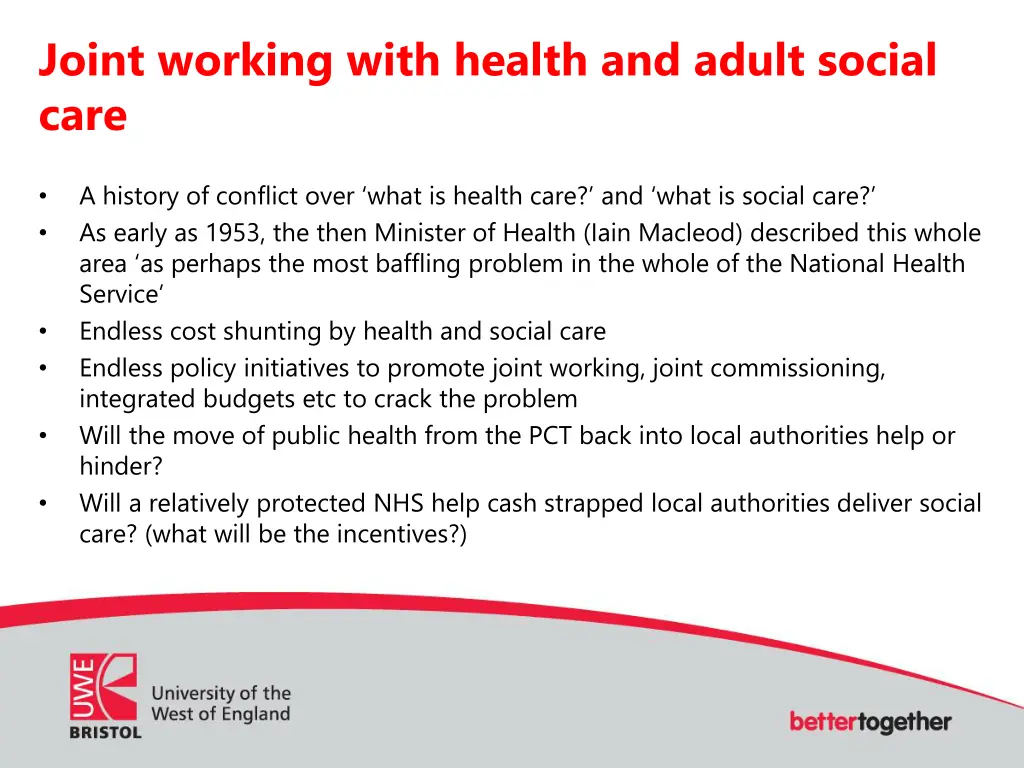 joint working with health and adult social care