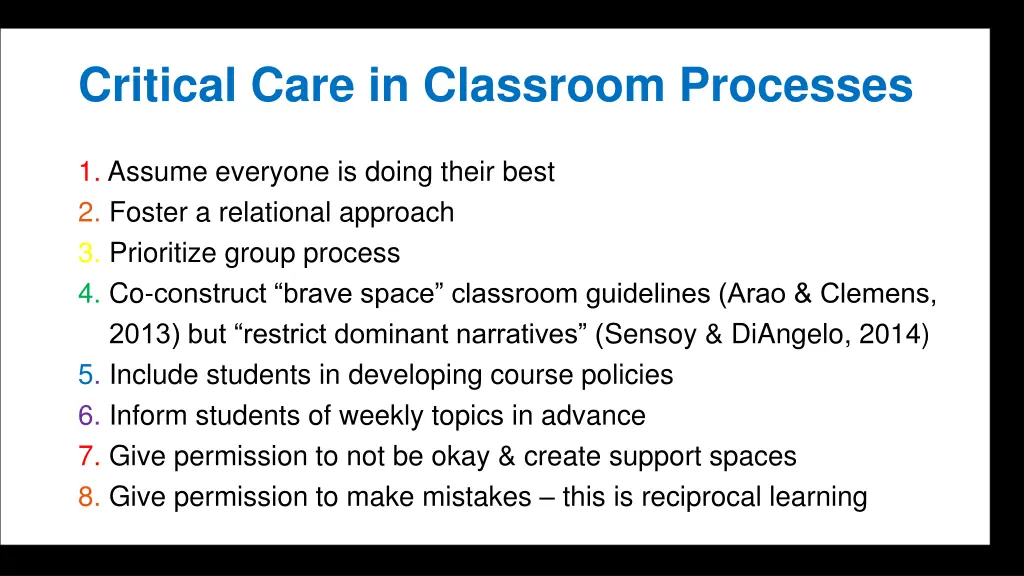 critical care in classroom processes