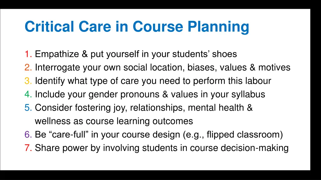 critical care in course planning