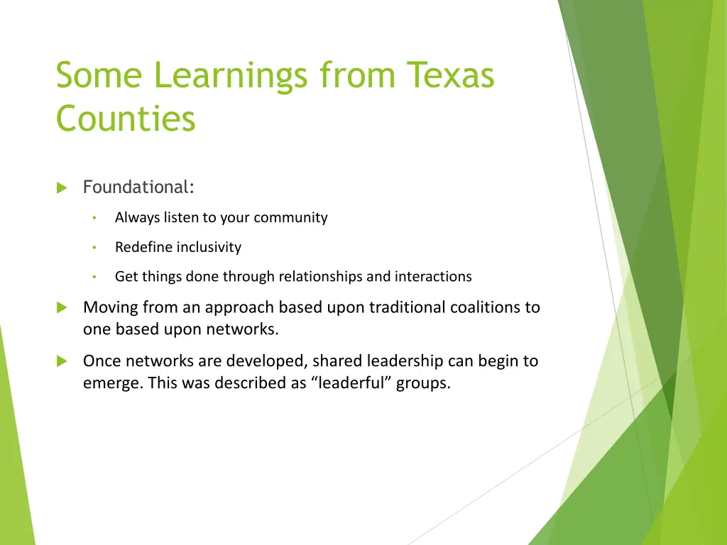 some learnings from texas counties