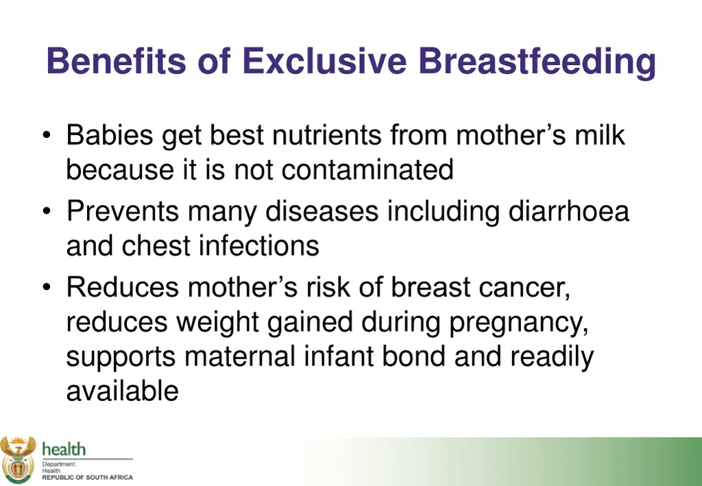 benefits of exclusive breastfeeding