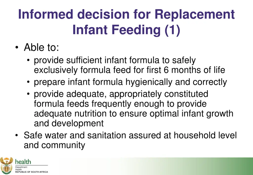 informed decision for replacement infant feeding