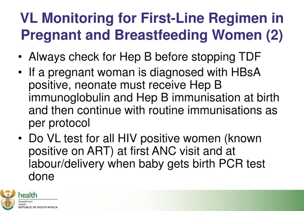 vl monitoring for first line regimen in pregnant