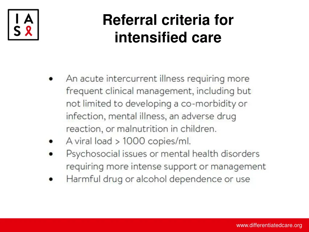 referral criteria for intensified care