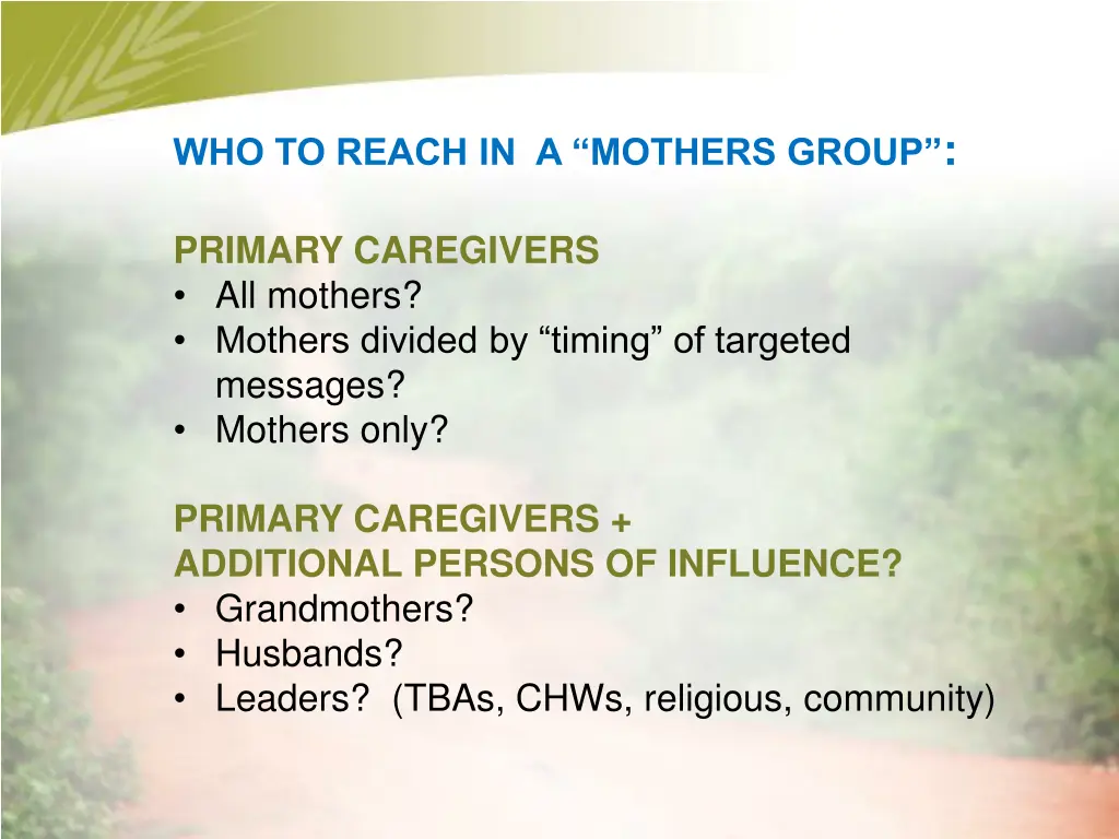 who to reach in a mothers group