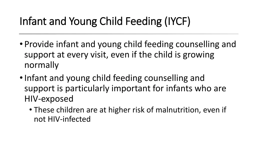 infant and young child feeding iycf infant