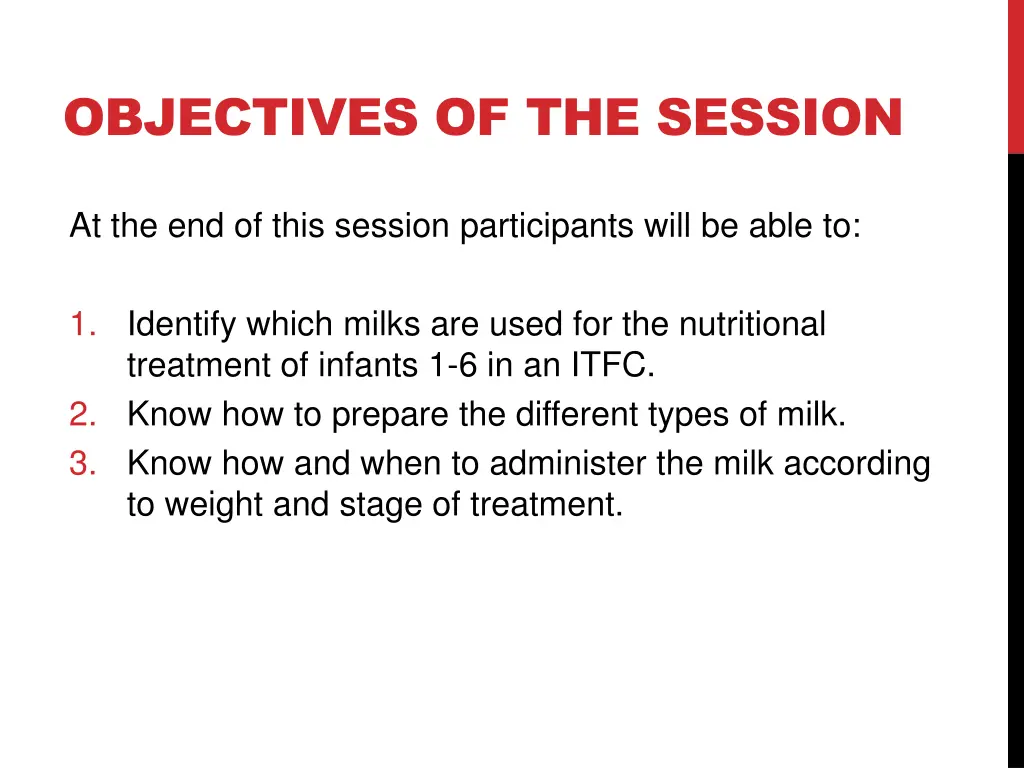 objectives of the session