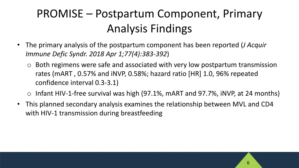 promise postpartum component primary analysis