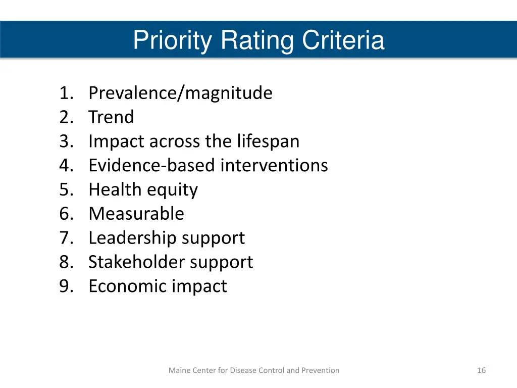 priority rating criteria