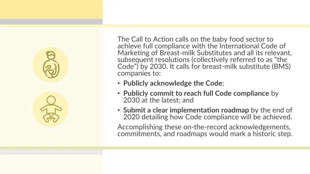 the call to action calls on the baby food sector