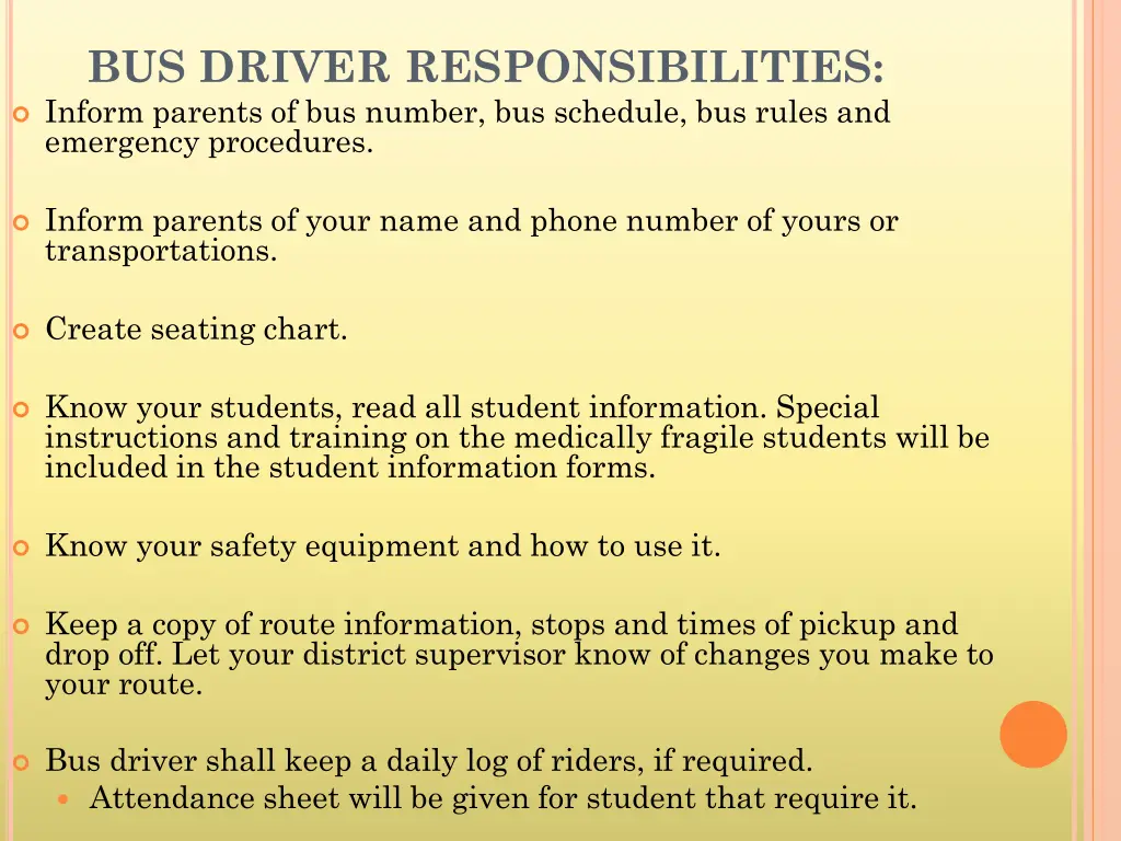 bus driver responsibilities inform parents