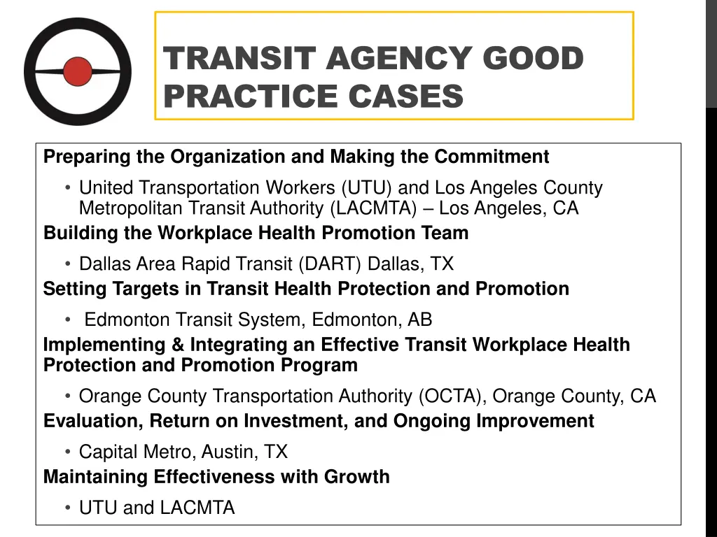 transit agency good practice cases