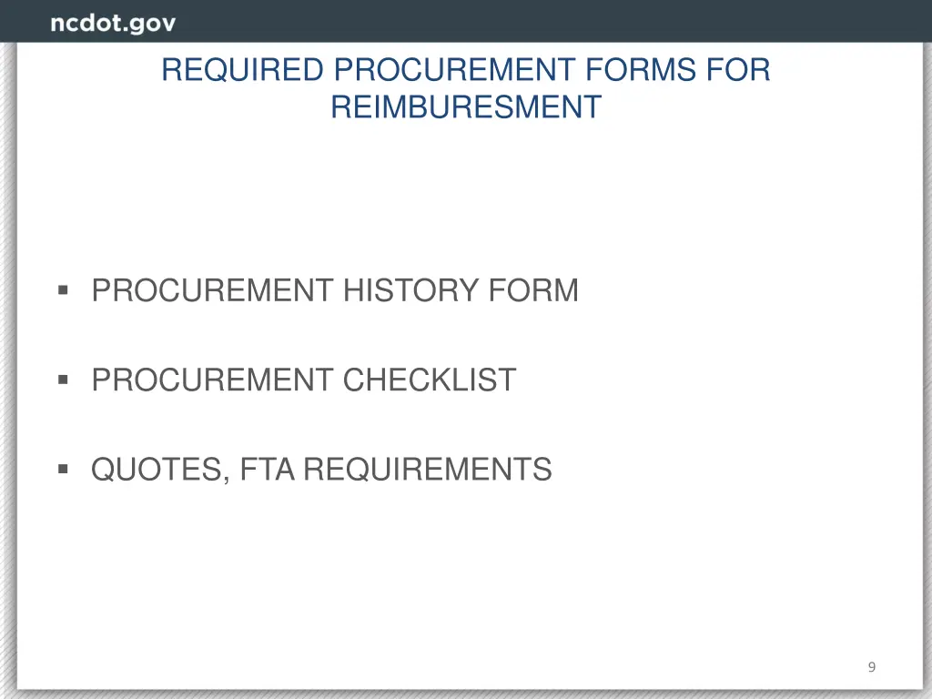 required procurement forms for reimburesment