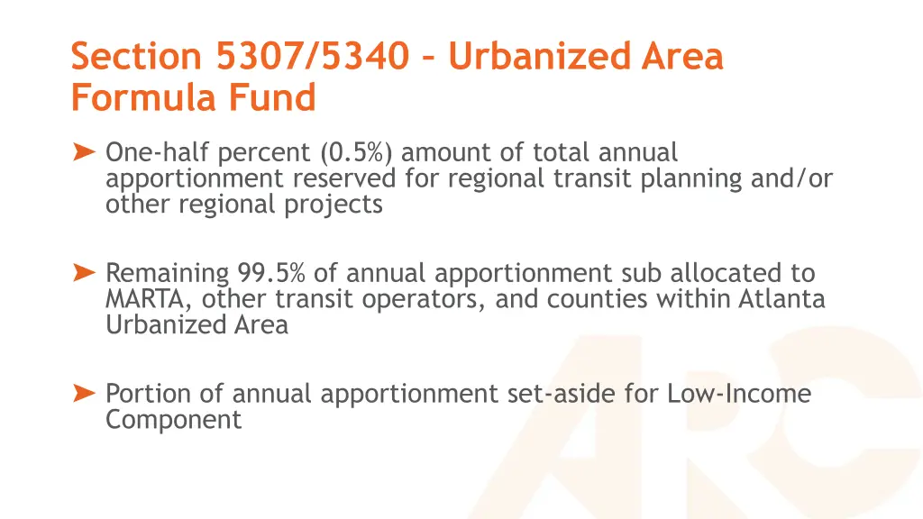 section 5307 5340 urbanized area formula fund 2