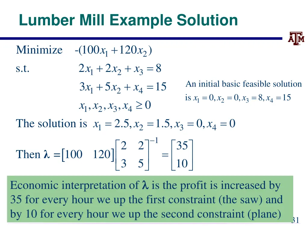 lumber mill example solution