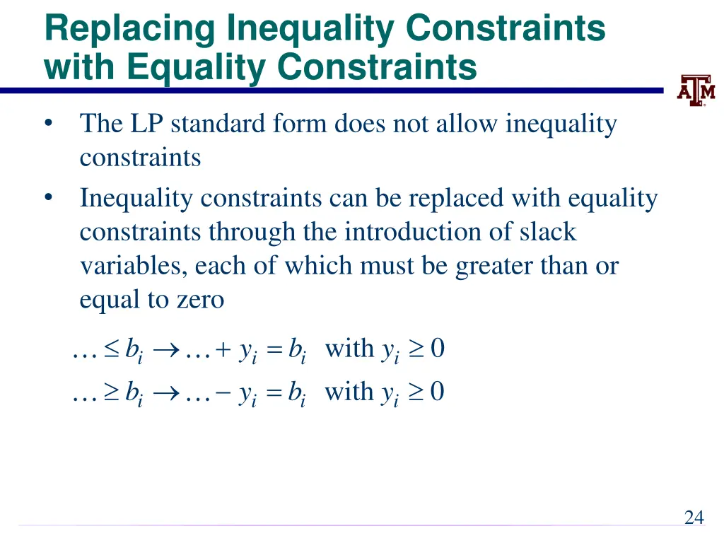 replacing inequality constraints with equality