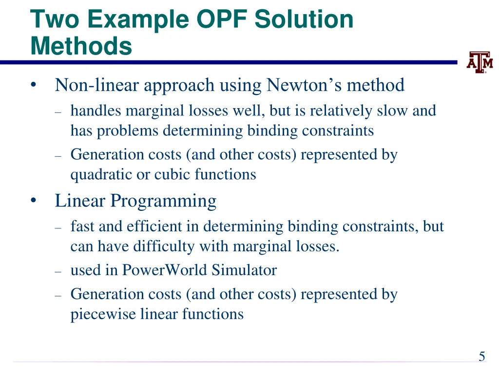 two example opf solution methods