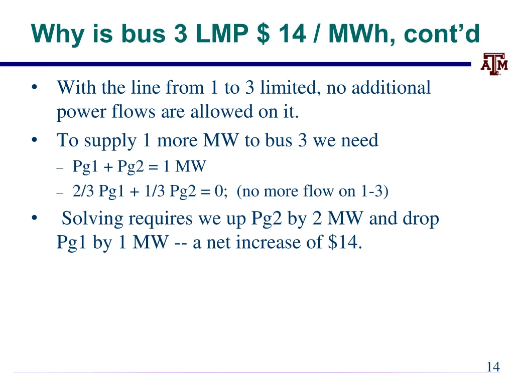 why is bus 3 lmp 14 mwh cont d