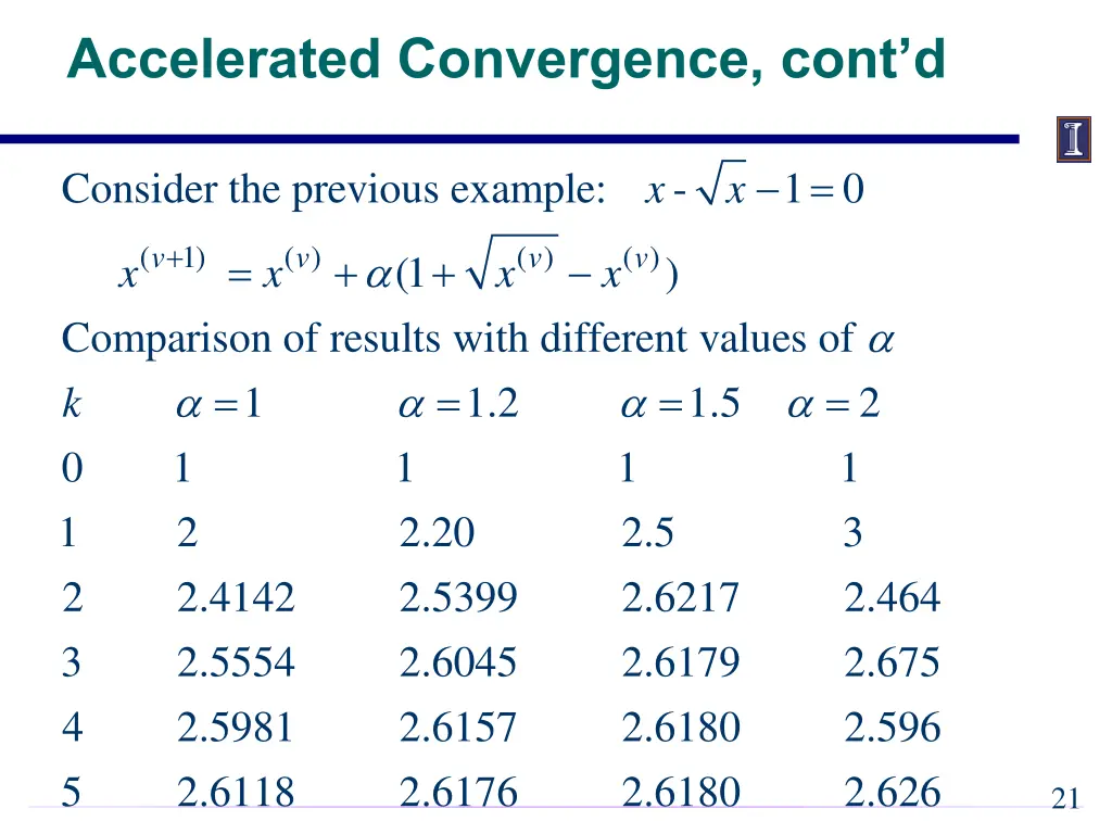 accelerated convergence cont d