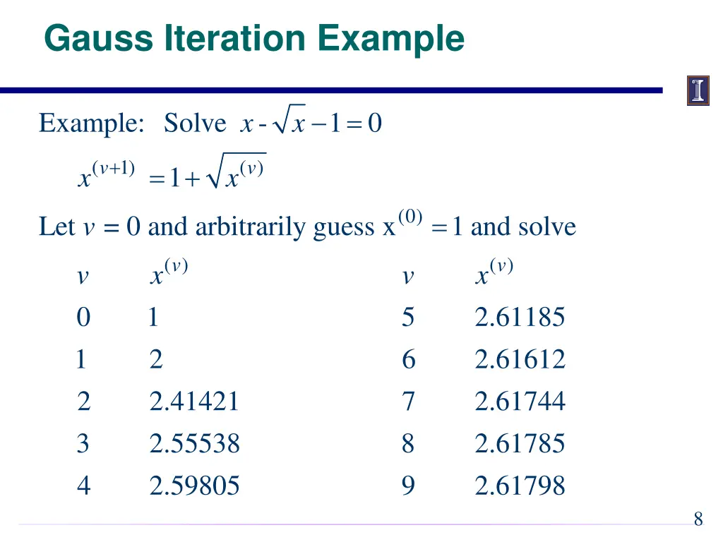 gauss iteration example