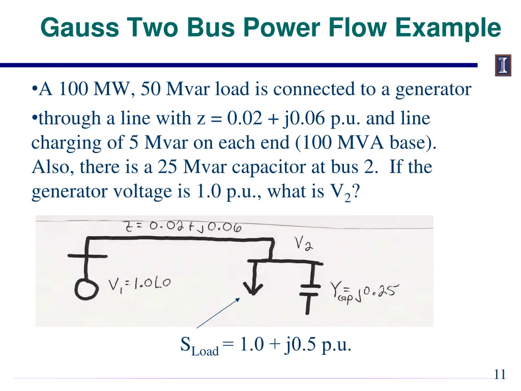 gauss two bus power flow example