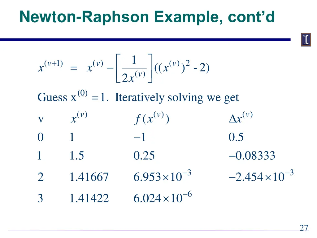 newton raphson example cont d