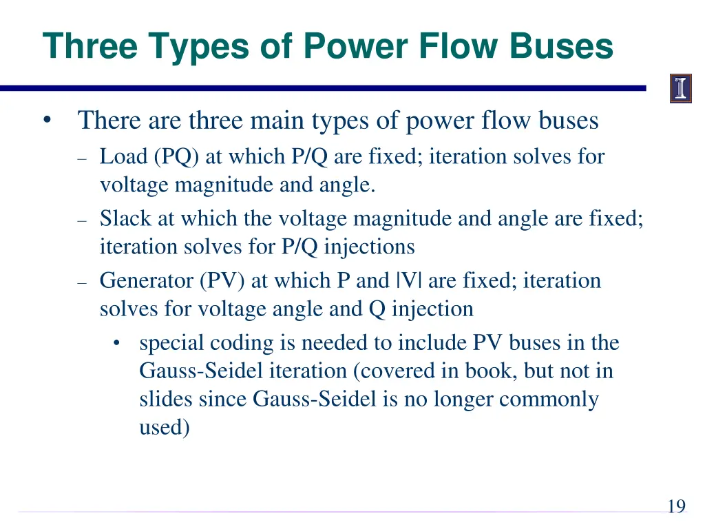 three types of power flow buses