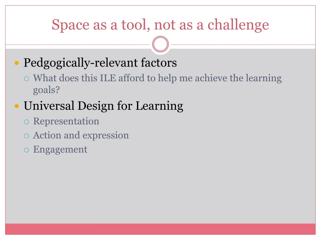 space as a tool not as a challenge