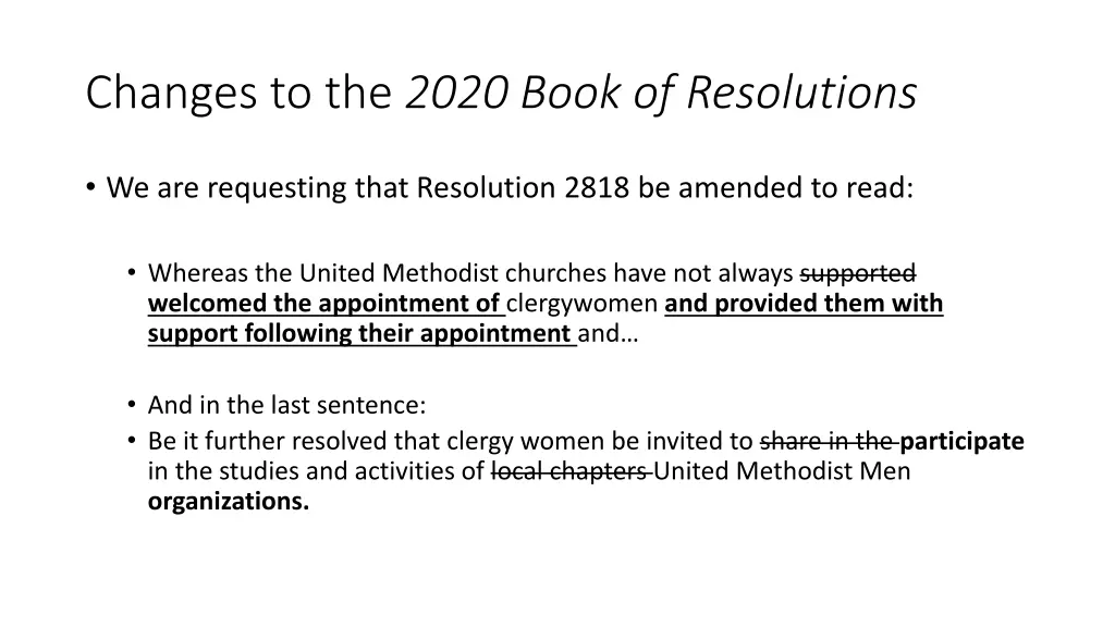 changes to the 2020 book of resolutions