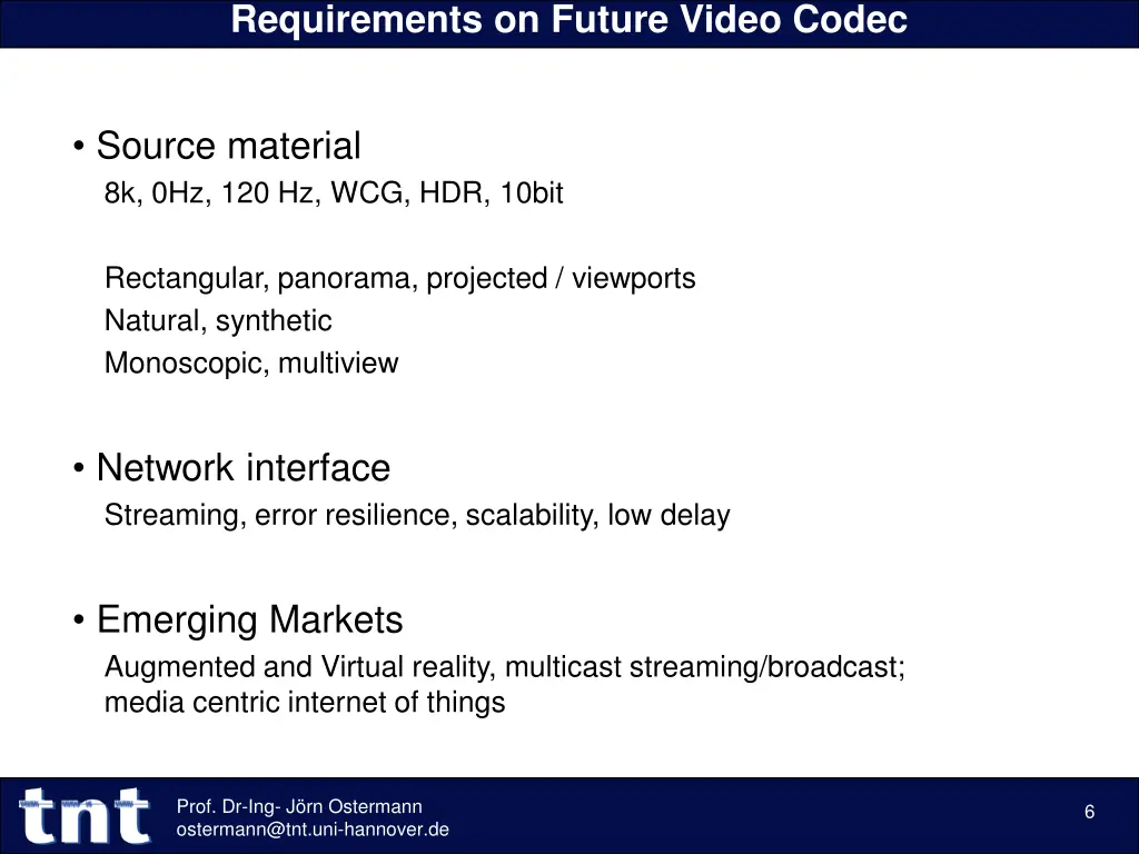 requirements on future video codec