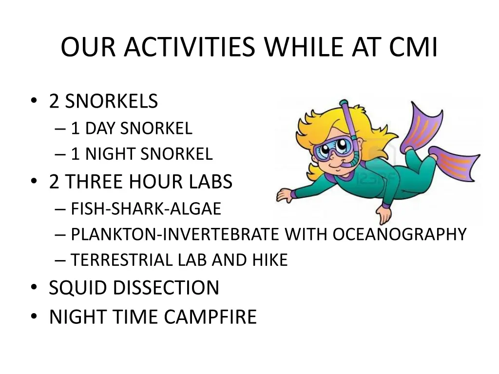 our activities while at cmi