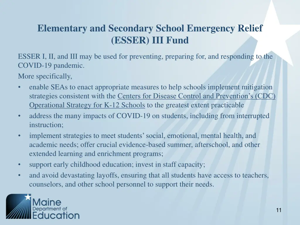 elementary and secondary school emergency relief