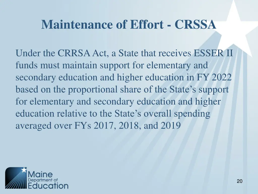 maintenance of effort crssa