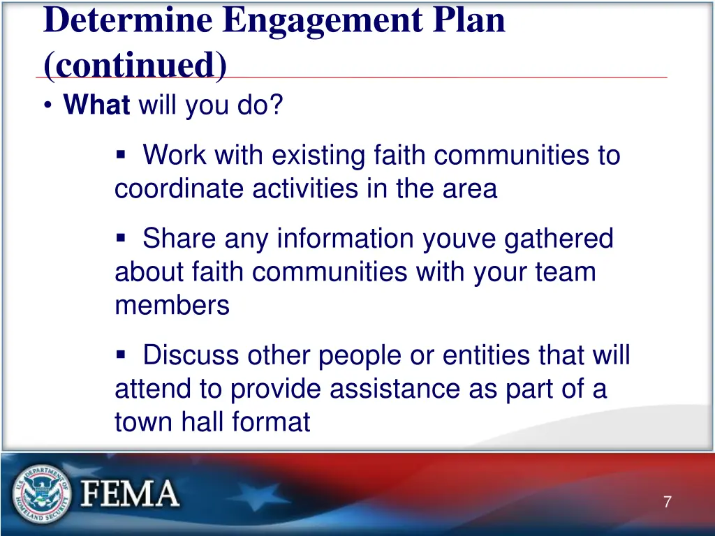 determine engagement plan continued what will